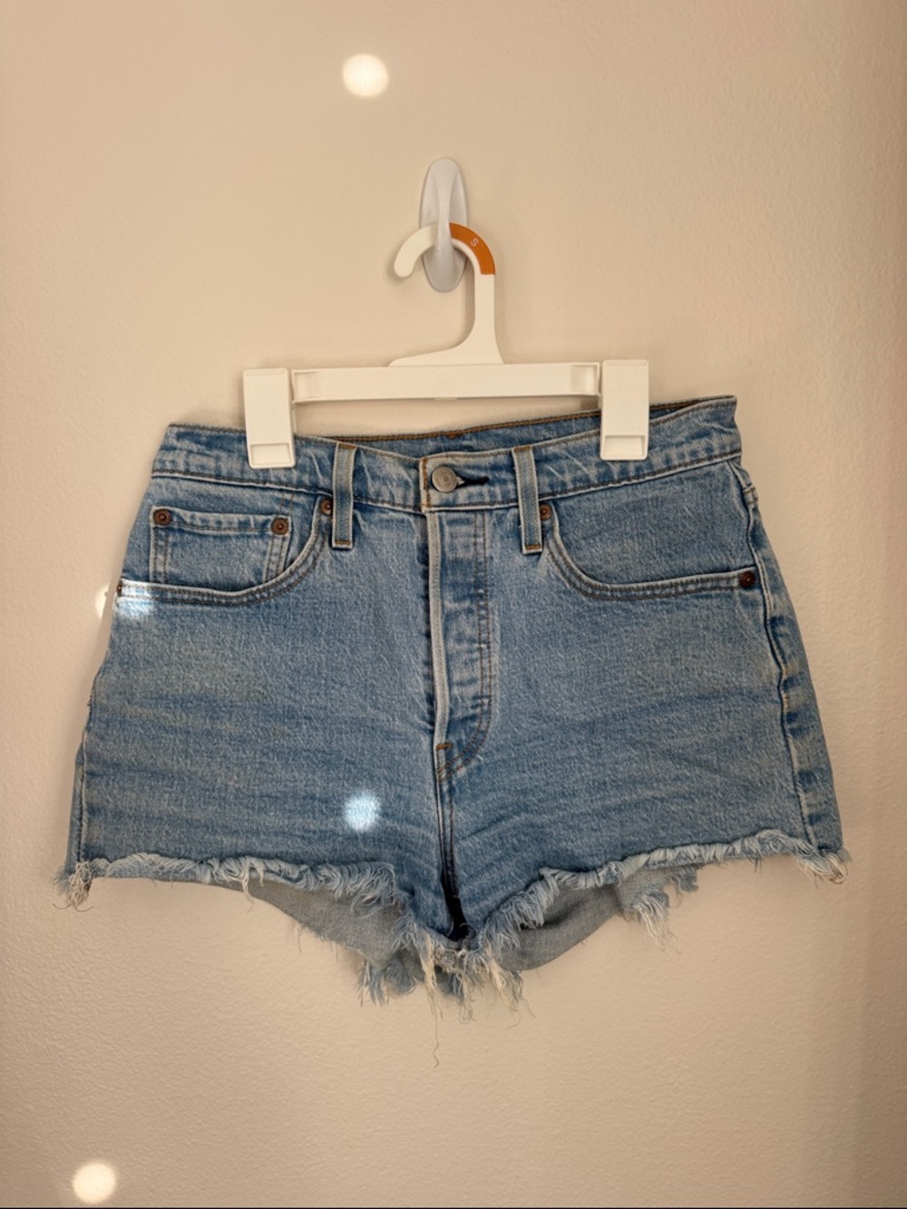 Levi's Light Blue High-Rise Frayed Denim Shorts